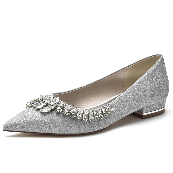 Women's Wedding Shoes Pointed Toe Square Heel Stylish Bridal Shoes with Asymmetrical Rhinestone