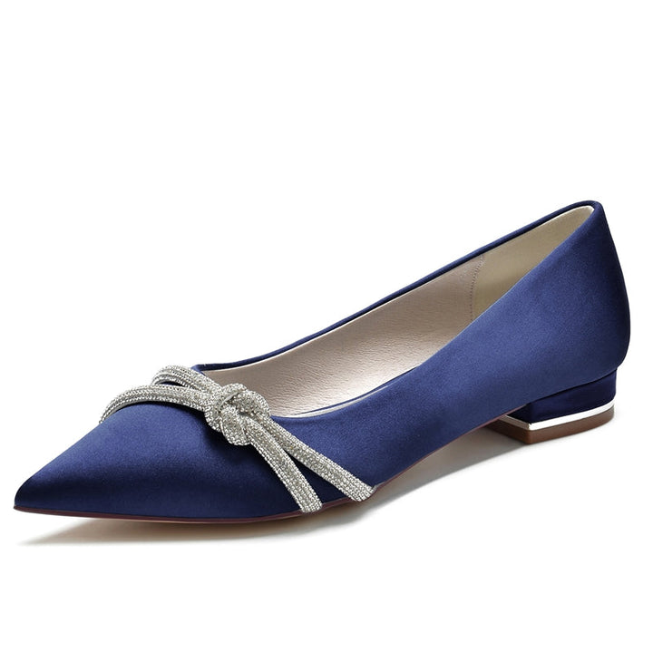 Women's Wedding Shoes Pointed Toe Low Heel Stylish Bridal Shoes with Mini Beadings