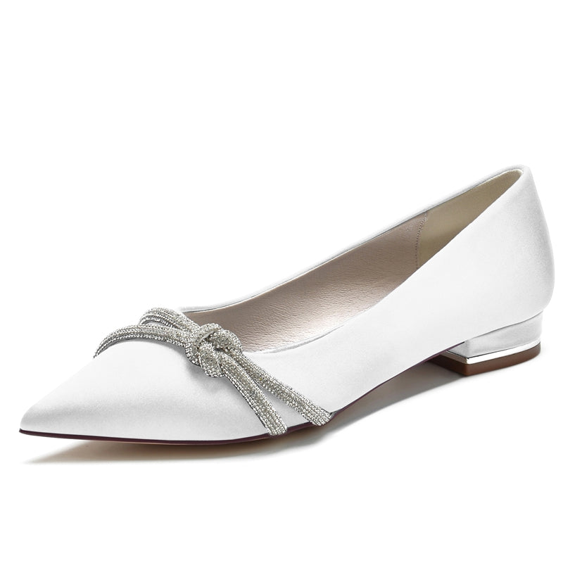 Women's Wedding Shoes Pointed Toe Low Heel Stylish Bridal Shoes with Mini Beadings