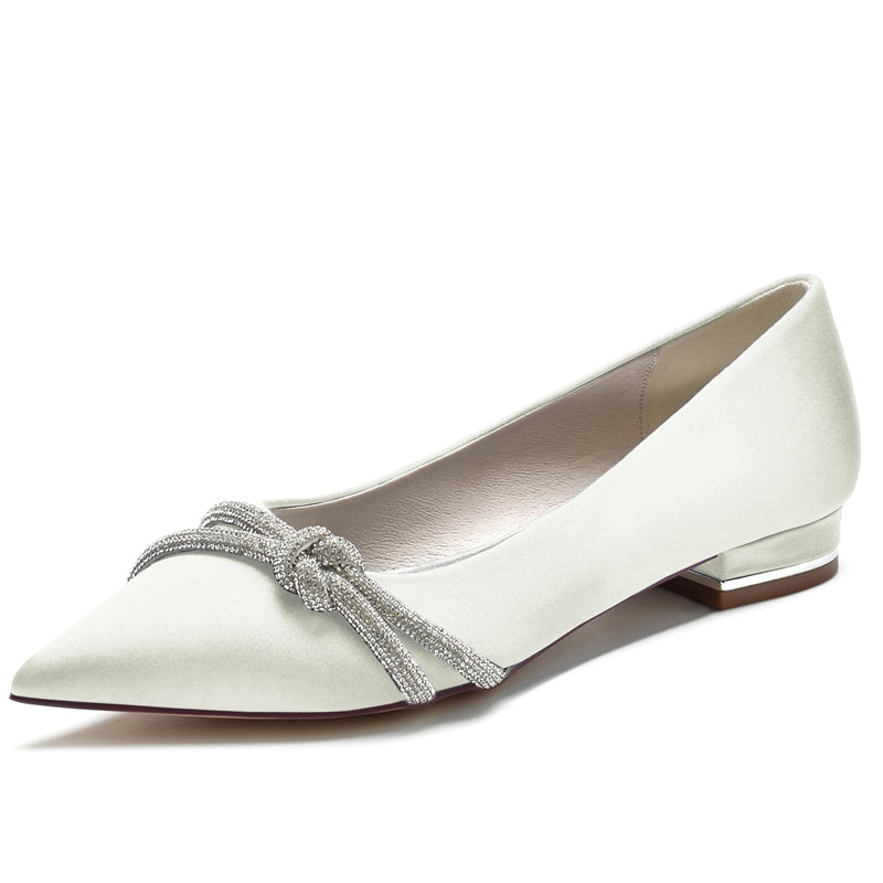 Women's Wedding Shoes Pointed Toe Low Heel Stylish Bridal Shoes with Mini Beadings