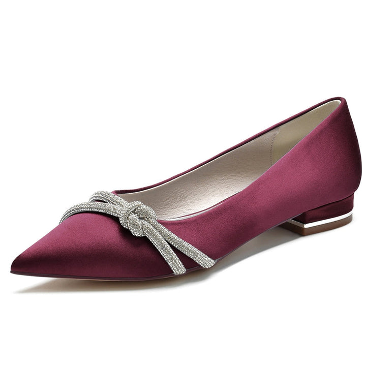 Women's Wedding Shoes Pointed Toe Low Heel Stylish Bridal Shoes with Mini Beadings