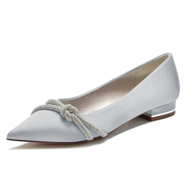 Women's Wedding Shoes Pointed Toe Low Heel Stylish Bridal Shoes with Mini Beadings