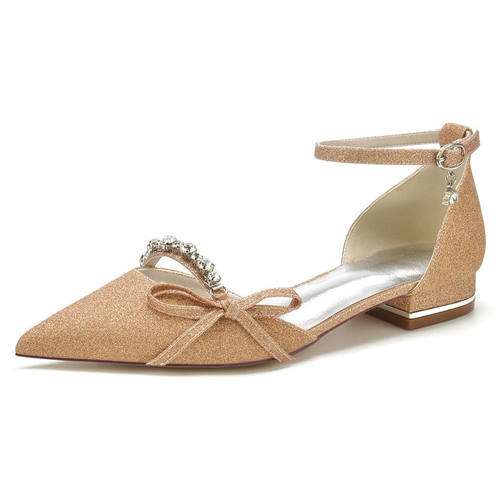 Women's Wedding Shoes White Closed Toe Exquisite Buckle Bridal Shoes with Rhinestone & Bow