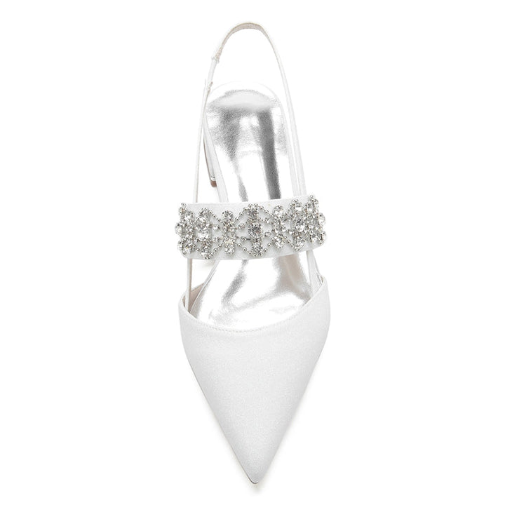 Women's Wedding Shoes White Closed Toe Buckle Slip-On Bridal Shoes with Rhinestone & Beadings