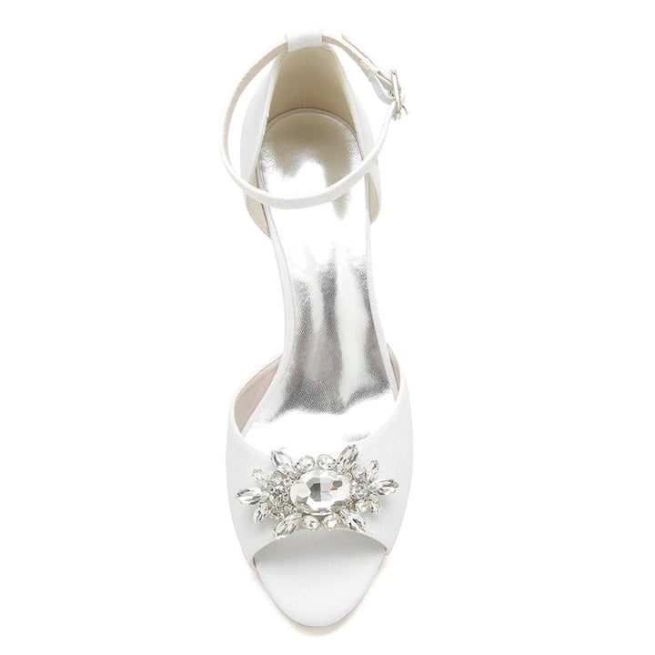 Women's Wedding Shoes Peep Toe Mid Heel Buckle Bridal Shoes with Luxurious Rhinestone