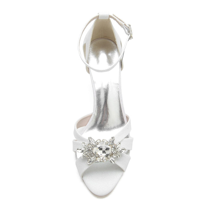 Women's Wedding Shoes Peep Toe Crossed Straps Elegant Bridal Shoes with Exquisite Rhinestone