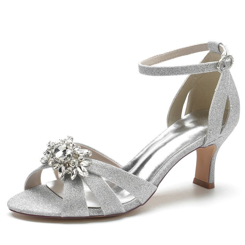 Women's Wedding Shoes Peep Toe Crossed Straps Elegant Bridal Shoes with Exquisite Rhinestone