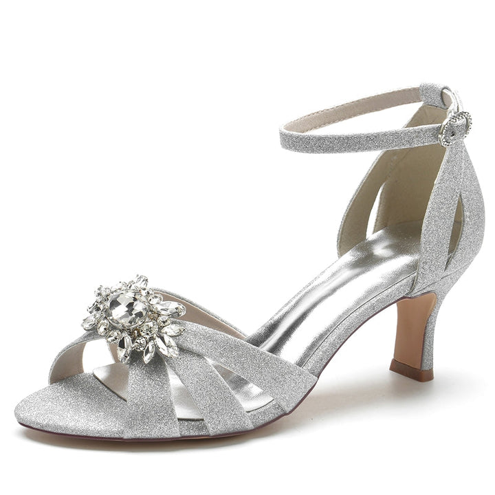 Women's Wedding Shoes Peep Toe Crossed Straps Elegant Bridal Shoes with Exquisite Rhinestone