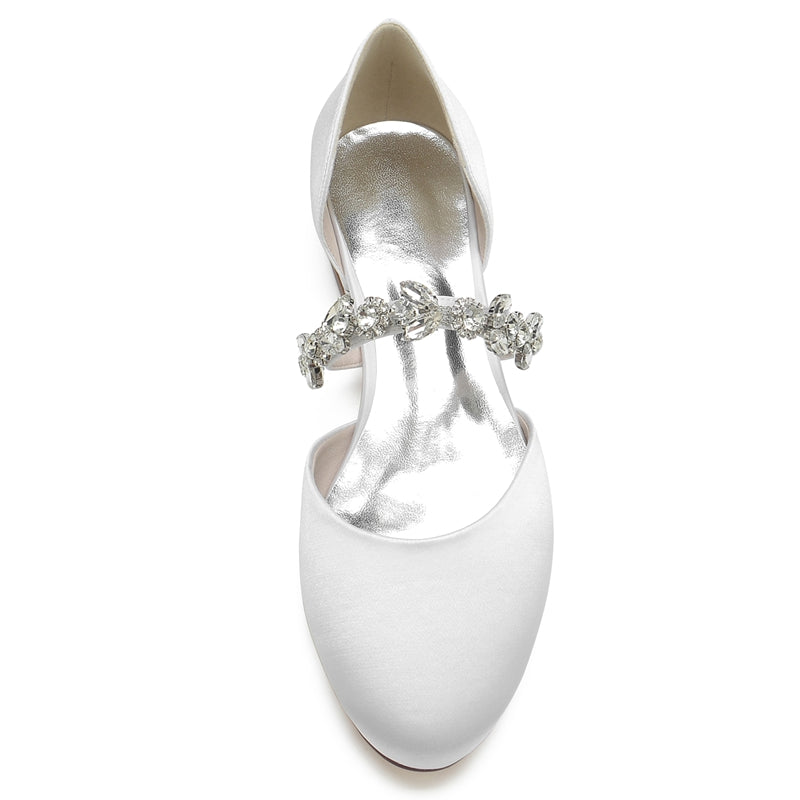 Women's Wedding Shoes Round Toe Low Heel Elegant Rhinestone Strap Bridal Shoes