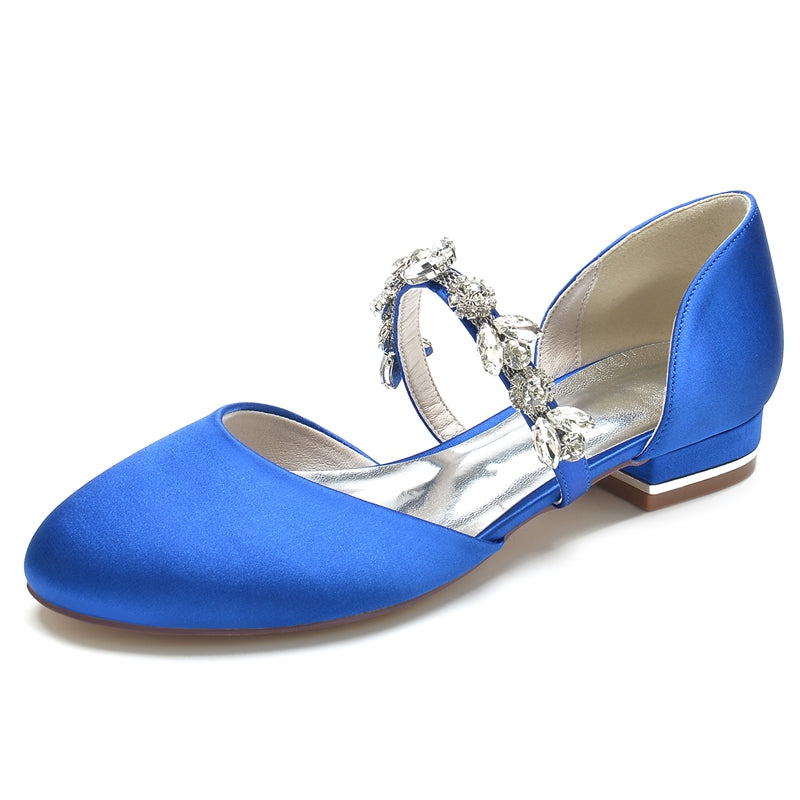 Women's Wedding Shoes Round Toe Low Heel Elegant Rhinestone Strap Bridal Shoes
