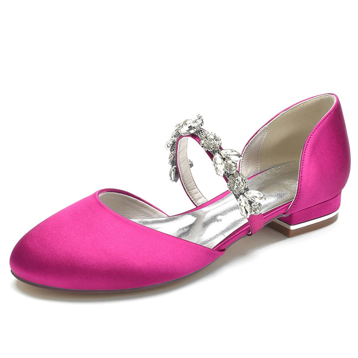 Women's Wedding Shoes Round Toe Low Heel Elegant Rhinestone Strap Bridal Shoes