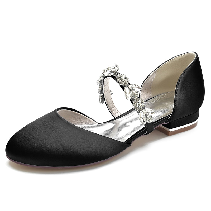 Women's Wedding Shoes Round Toe Low Heel Elegant Rhinestone Strap Bridal Shoes