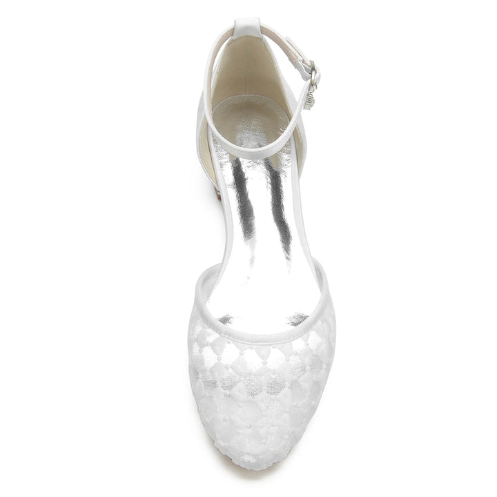 Women's Wedding Shoes Pointed Toe Flat Heel Retro Knitted Buckle Bridal Shoes