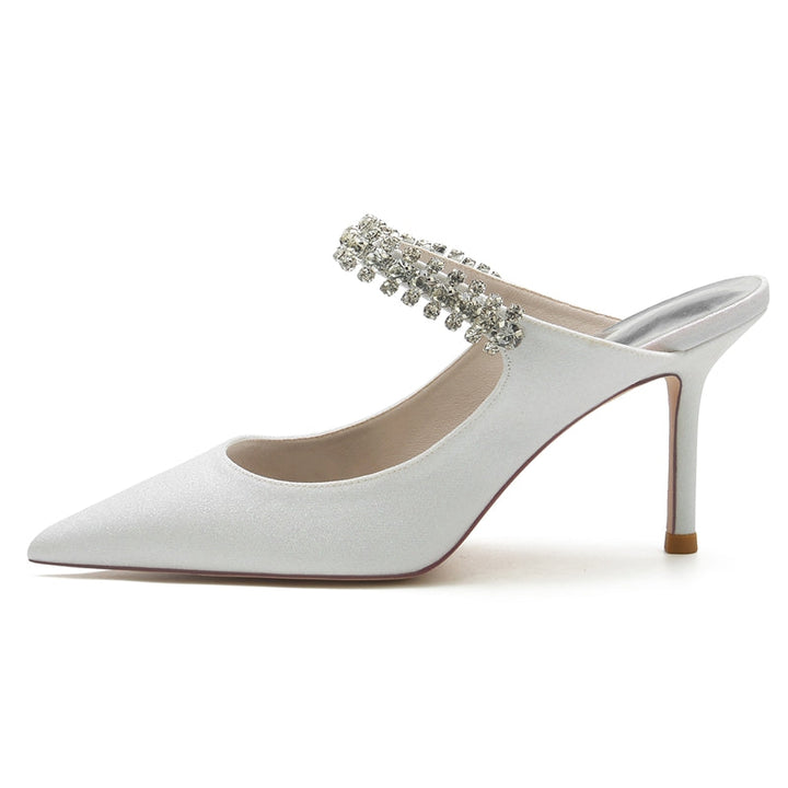 Women's Wedding Shoes Pointed Toe High Heel Stretch Glitter Slip-On Bridal Shoes with Rhinestone