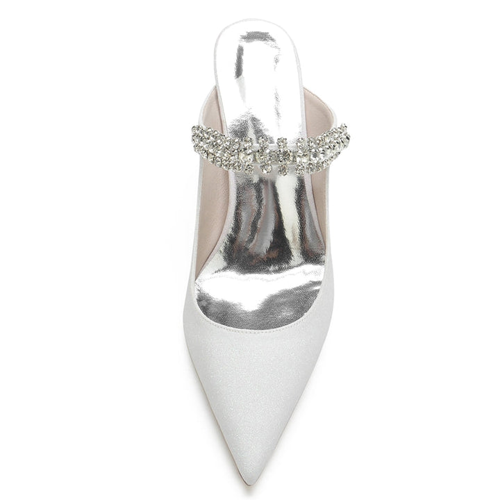 Women's Wedding Shoes Pointed Toe High Heel Stretch Glitter Slip-On Bridal Shoes with Rhinestone