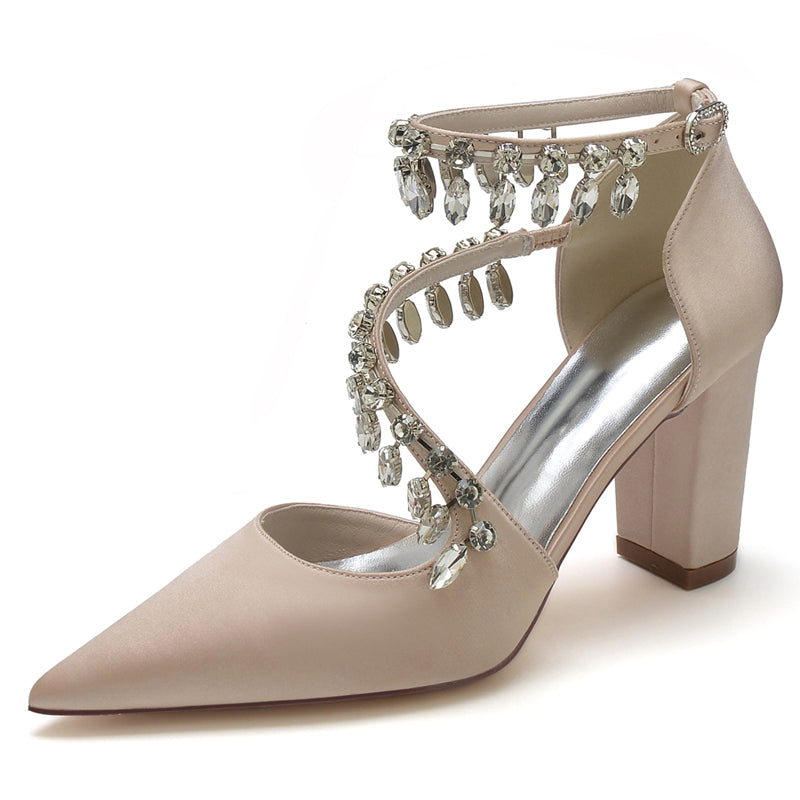 Women's Wedding Shoes Closed Toe Luxurious Crossed Straps Rhinestone Buckle Bridal Shoes
