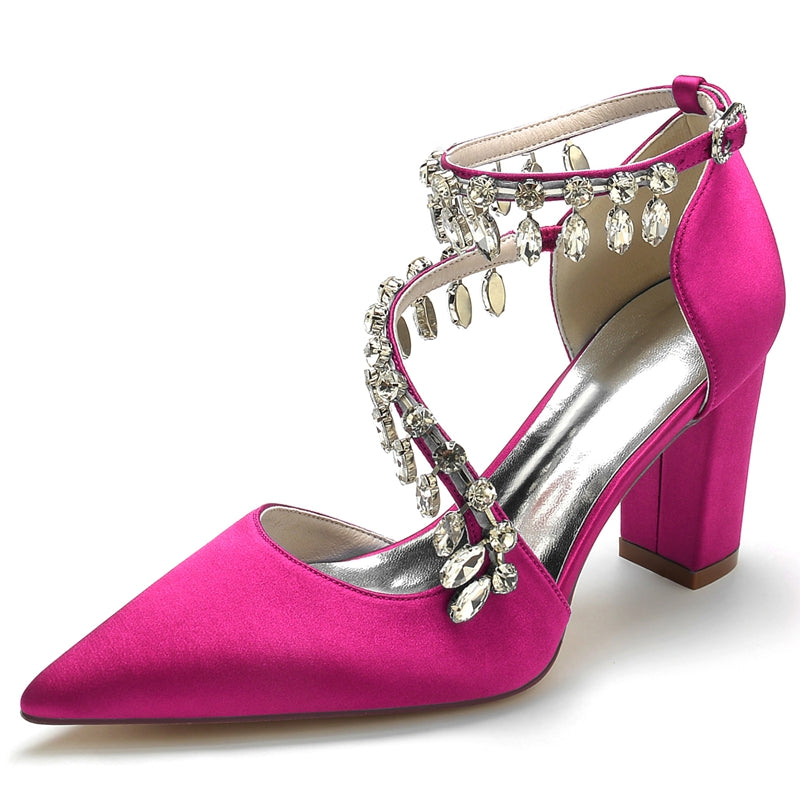 Women's Wedding Shoes Closed Toe Luxurious Crossed Straps Rhinestone Buckle Bridal Shoes
