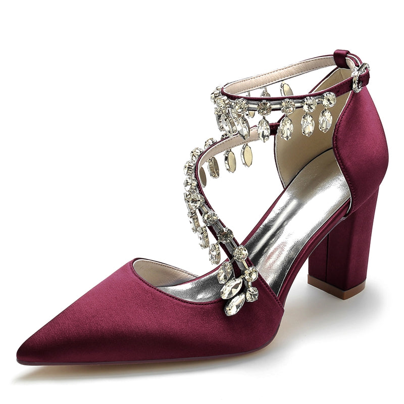Women's Wedding Shoes Closed Toe Luxurious Crossed Straps Rhinestone Buckle Bridal Shoes