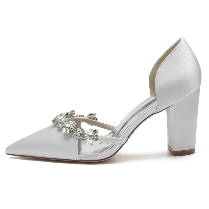 Women's Wedding Shoes Nude Pink Pointed Toe High Heel Bridal Shoes with Rhinestone
