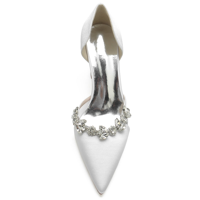 Women's Wedding Shoes Nude Pink Pointed Toe High Heel Bridal Shoes with Rhinestone