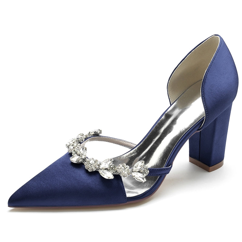 Women's Wedding Shoes Nude Pink Pointed Toe High Heel Bridal Shoes with Rhinestone