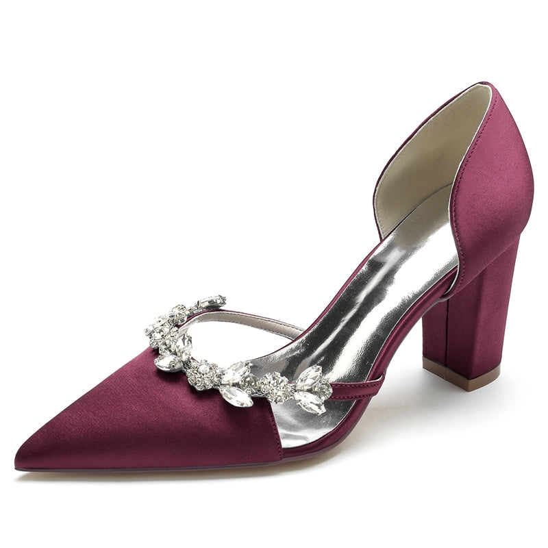 Women's Wedding Shoes Nude Pink Pointed Toe High Heel Bridal Shoes with Rhinestone