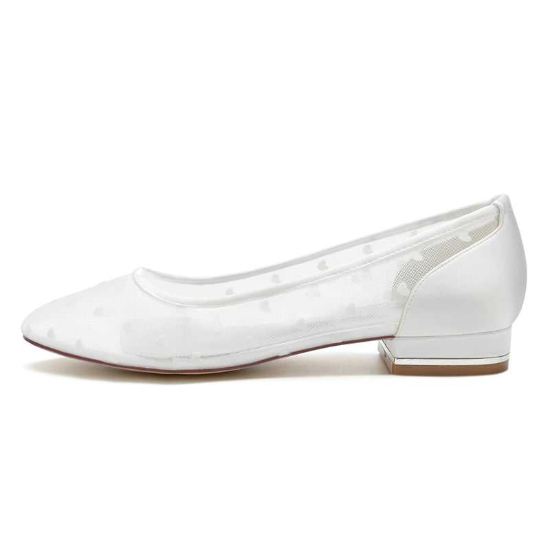Women's Wedding Shoes Pointed Toe Low Heel Simple Bridal Shoes with Printed Heart