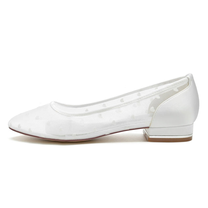 Women's Wedding Shoes Pointed Toe Low Heel Simple Bridal Shoes with Printed Heart