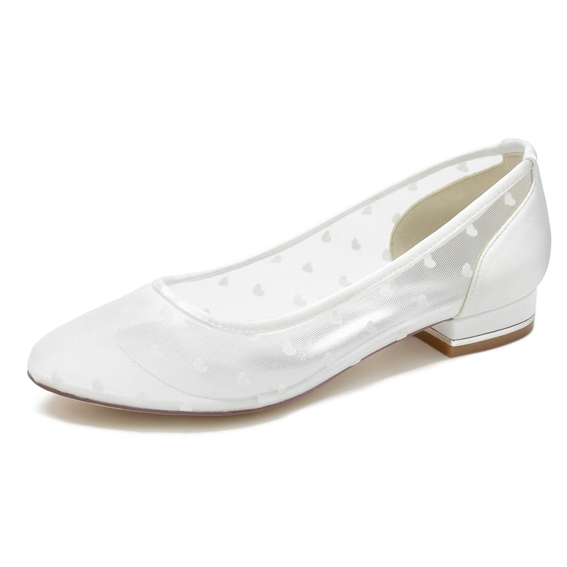 Women's Wedding Shoes Pointed Toe Low Heel Simple Bridal Shoes with Printed Heart