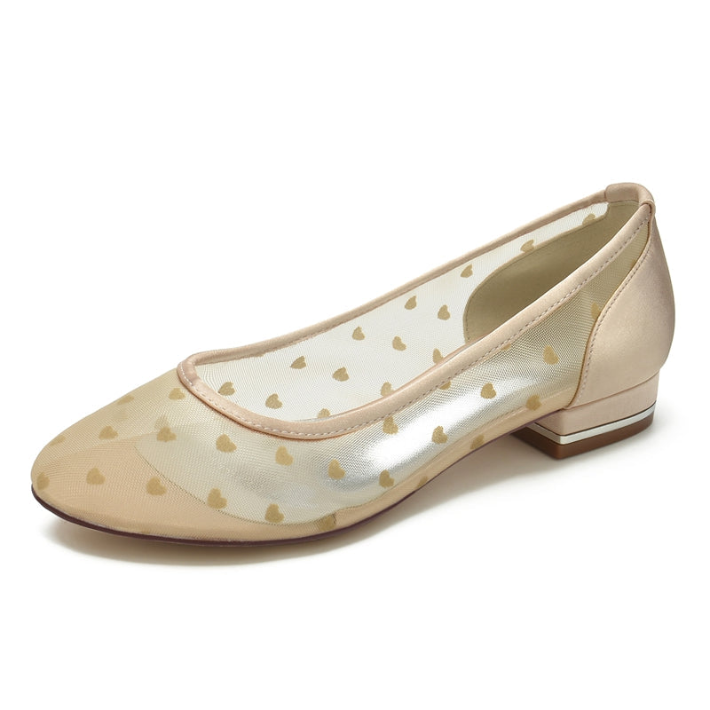 Women's Wedding Shoes Pointed Toe Low Heel Simple Bridal Shoes with Printed Heart