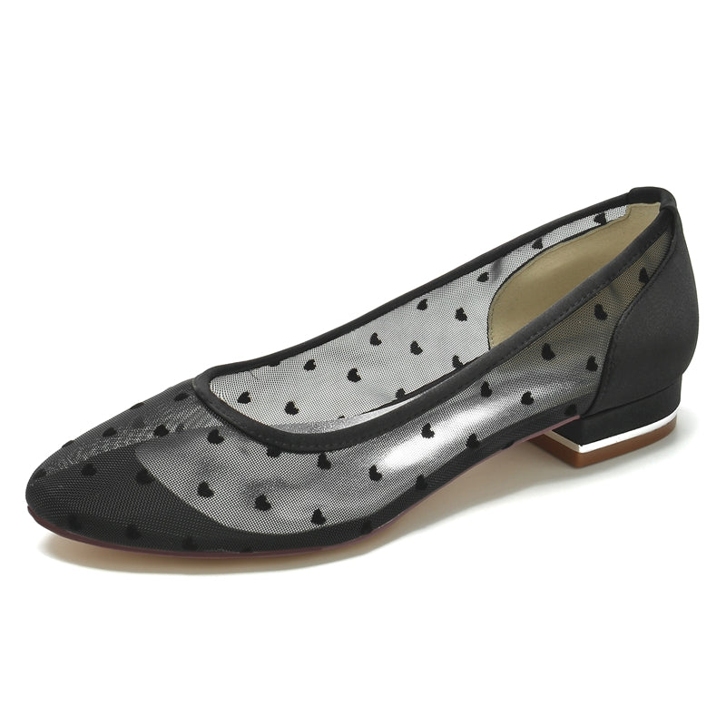 Women's Wedding Shoes Pointed Toe Low Heel Simple Bridal Shoes with Printed Heart