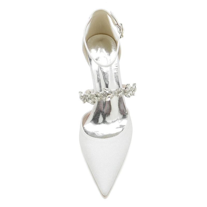 Women's Wedding Shoes Pointed Toe High Heel Elegant Buckle Bridal Shoes with Rhinestone Straps