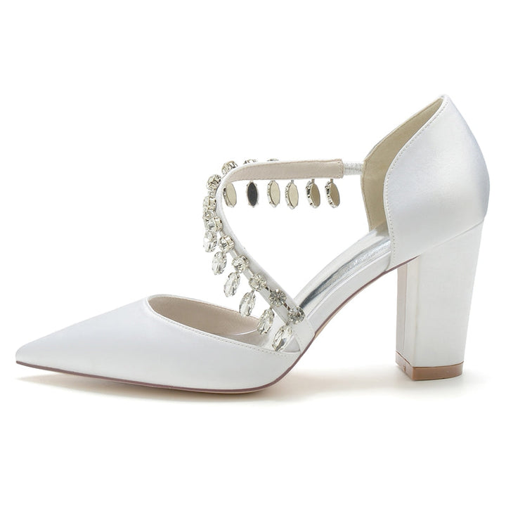 Women's Wedding Shoes Pointed Toe High Heel Fashion Bridal Shoes with Rhinestone Strap