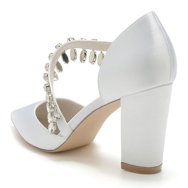 Women's Wedding Shoes Pointed Toe High Heel Fashion Bridal Shoes with Rhinestone Strap