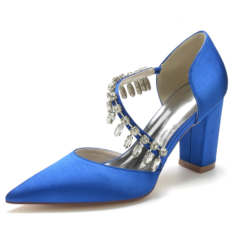 Women's Wedding Shoes Pointed Toe High Heel Fashion Bridal Shoes with Rhinestone Strap