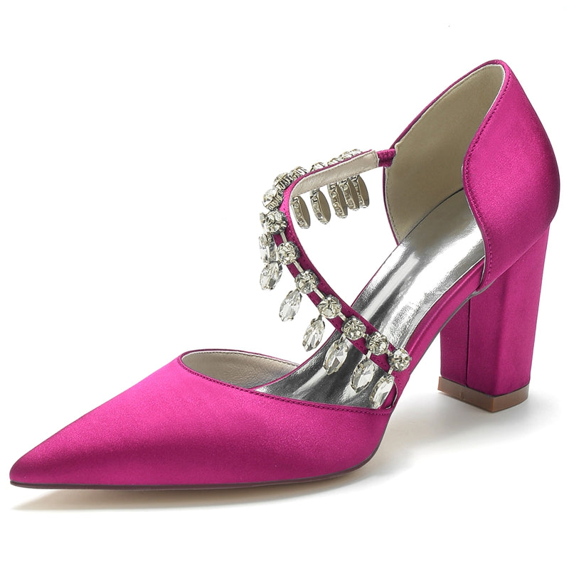 Women's Wedding Shoes Pointed Toe High Heel Fashion Bridal Shoes with Rhinestone Strap
