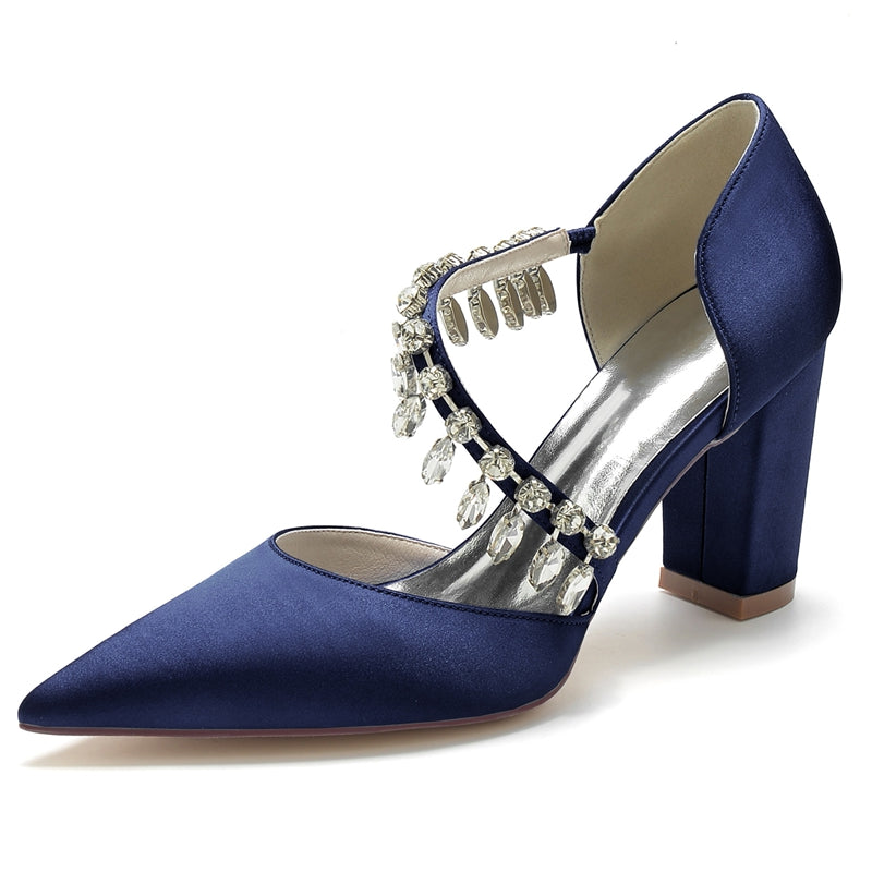 Women's Wedding Shoes Pointed Toe High Heel Fashion Bridal Shoes with Rhinestone Strap