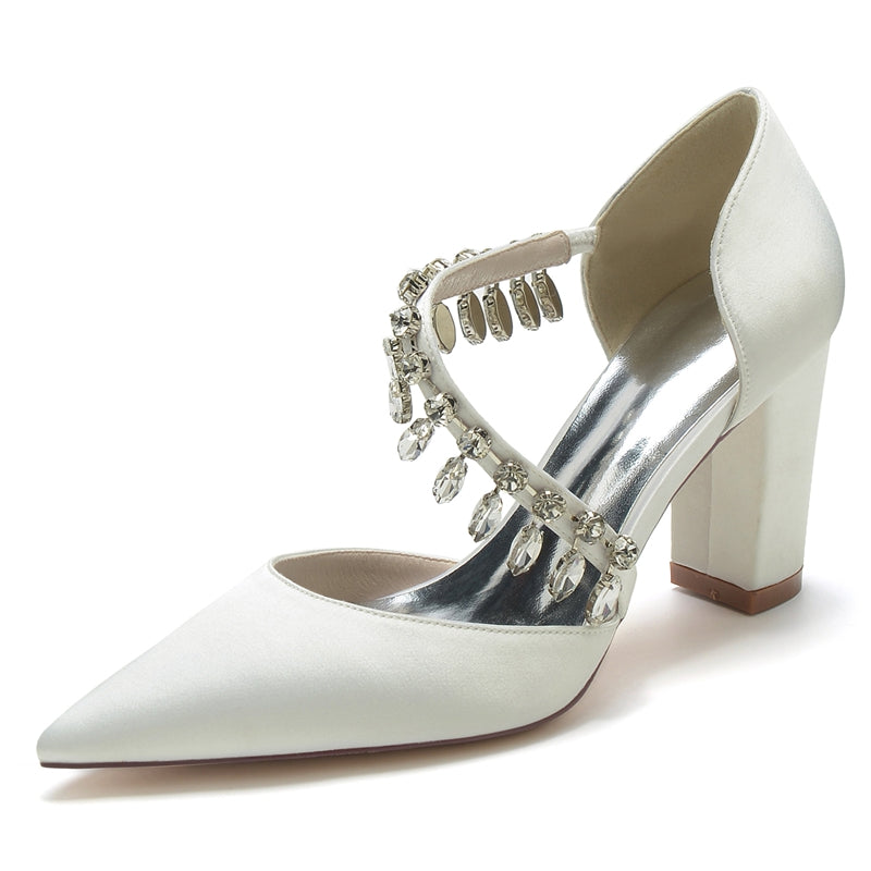 Women's Wedding Shoes Pointed Toe High Heel Fashion Bridal Shoes with Rhinestone Strap
