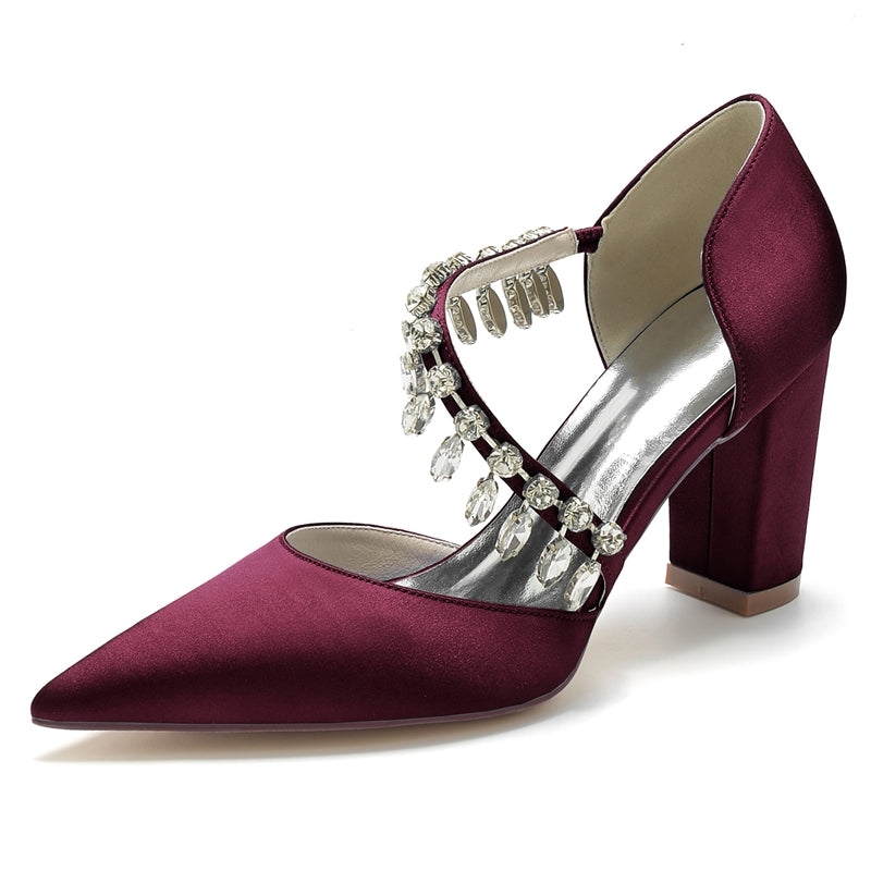Women's Wedding Shoes Pointed Toe High Heel Fashion Bridal Shoes with Rhinestone Strap
