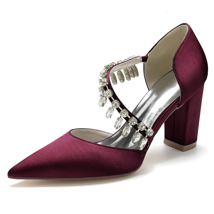 Women's Wedding Shoes Pointed Toe High Heel Fashion Bridal Shoes with Rhinestone Strap