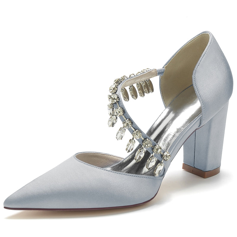 Women's Wedding Shoes Pointed Toe High Heel Fashion Bridal Shoes with Rhinestone Strap