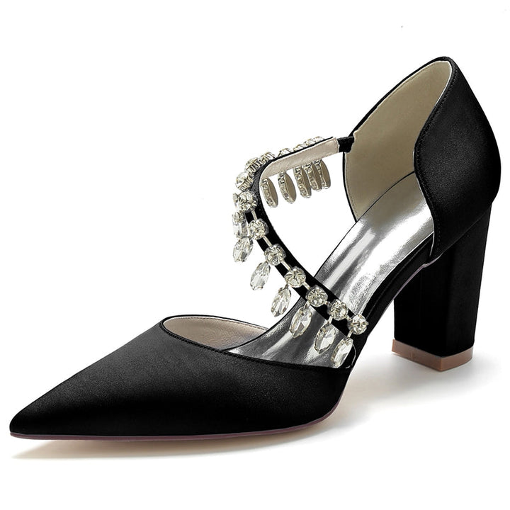 Women's Wedding Shoes Pointed Toe High Heel Fashion Bridal Shoes with Rhinestone Strap