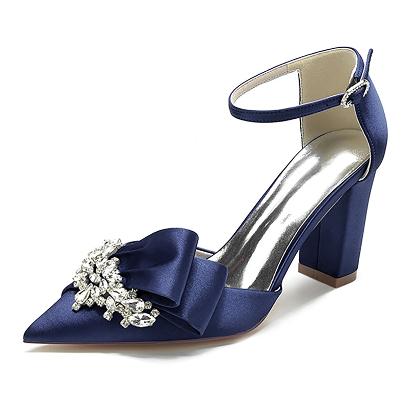Women's Wedding Shoes Pointed Toe Luxurious Buckle Bridal Shoes with Rhinestone & Ruffles