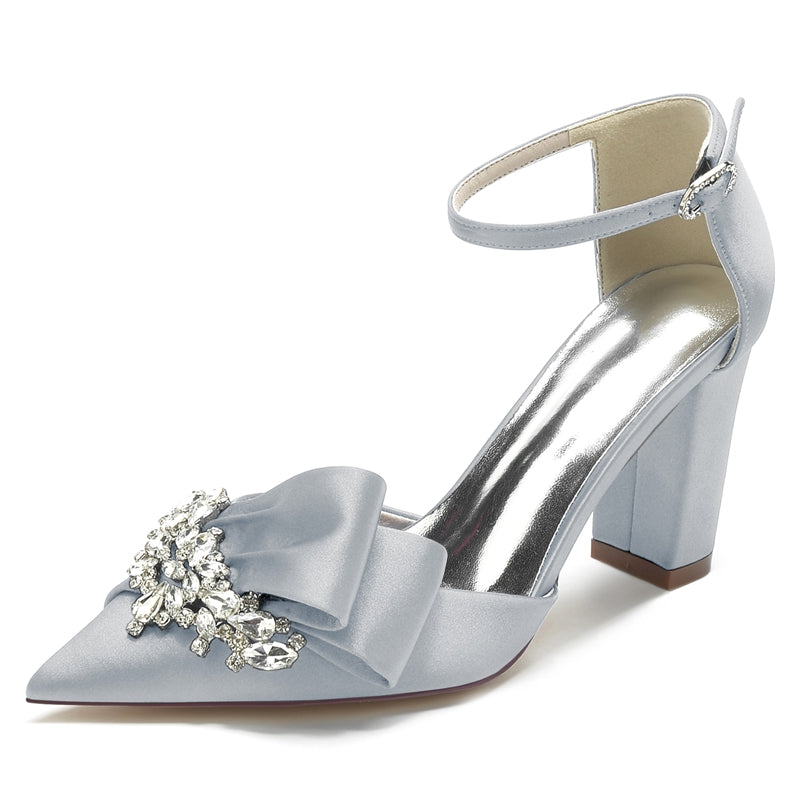 Women's Wedding Shoes Pointed Toe Luxurious Buckle Bridal Shoes with Rhinestone & Ruffles