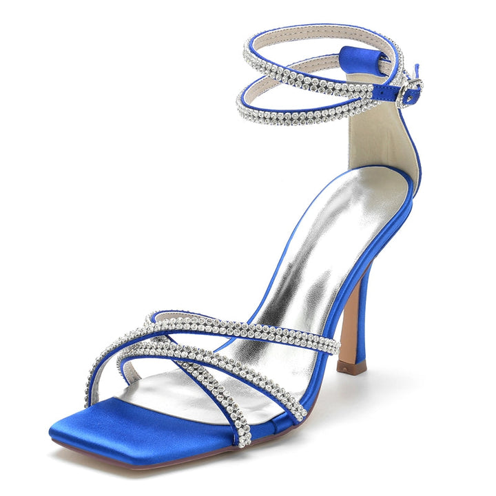 Women's Wedding Shoes Peep Toe Chic Crossed Crystal Straps Ankle Buckle Bridal Shoes
