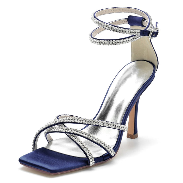 Women's Wedding Shoes Peep Toe Chic Crossed Crystal Straps Ankle Buckle Bridal Shoes