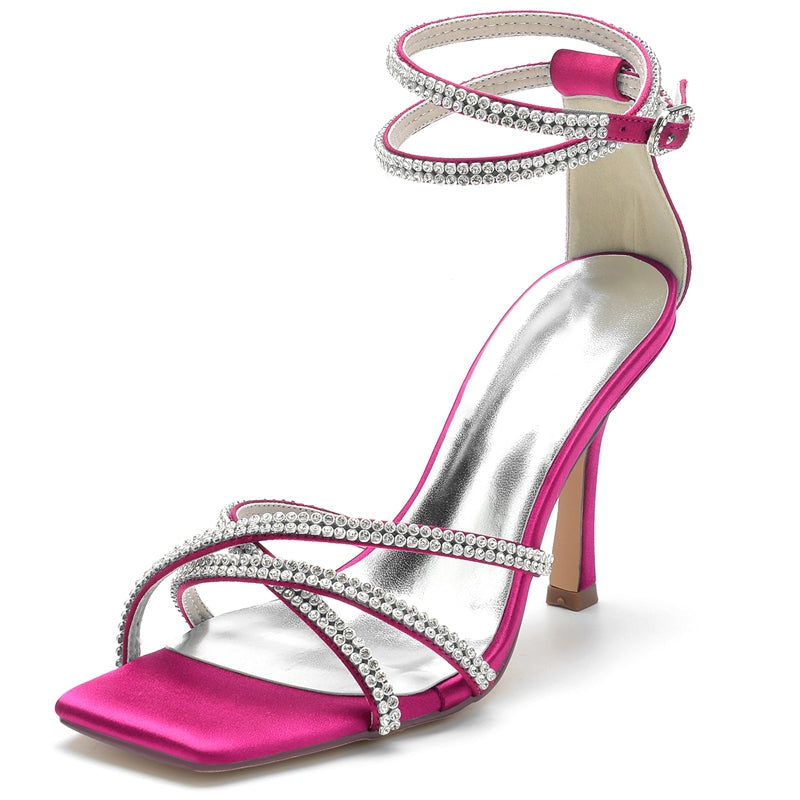 Women's Wedding Shoes Peep Toe Chic Crossed Crystal Straps Ankle Buckle Bridal Shoes
