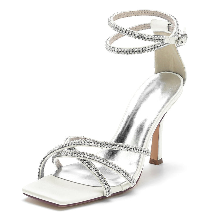 Women's Wedding Shoes Peep Toe Chic Crossed Crystal Straps Ankle Buckle Bridal Shoes