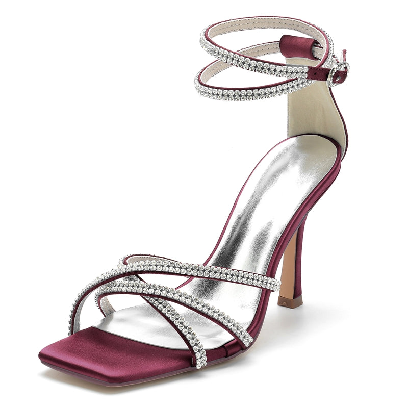 Women's Wedding Shoes Peep Toe Chic Crossed Crystal Straps Ankle Buckle Bridal Shoes