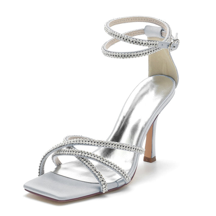 Women's Wedding Shoes Peep Toe Chic Crossed Crystal Straps Ankle Buckle Bridal Shoes